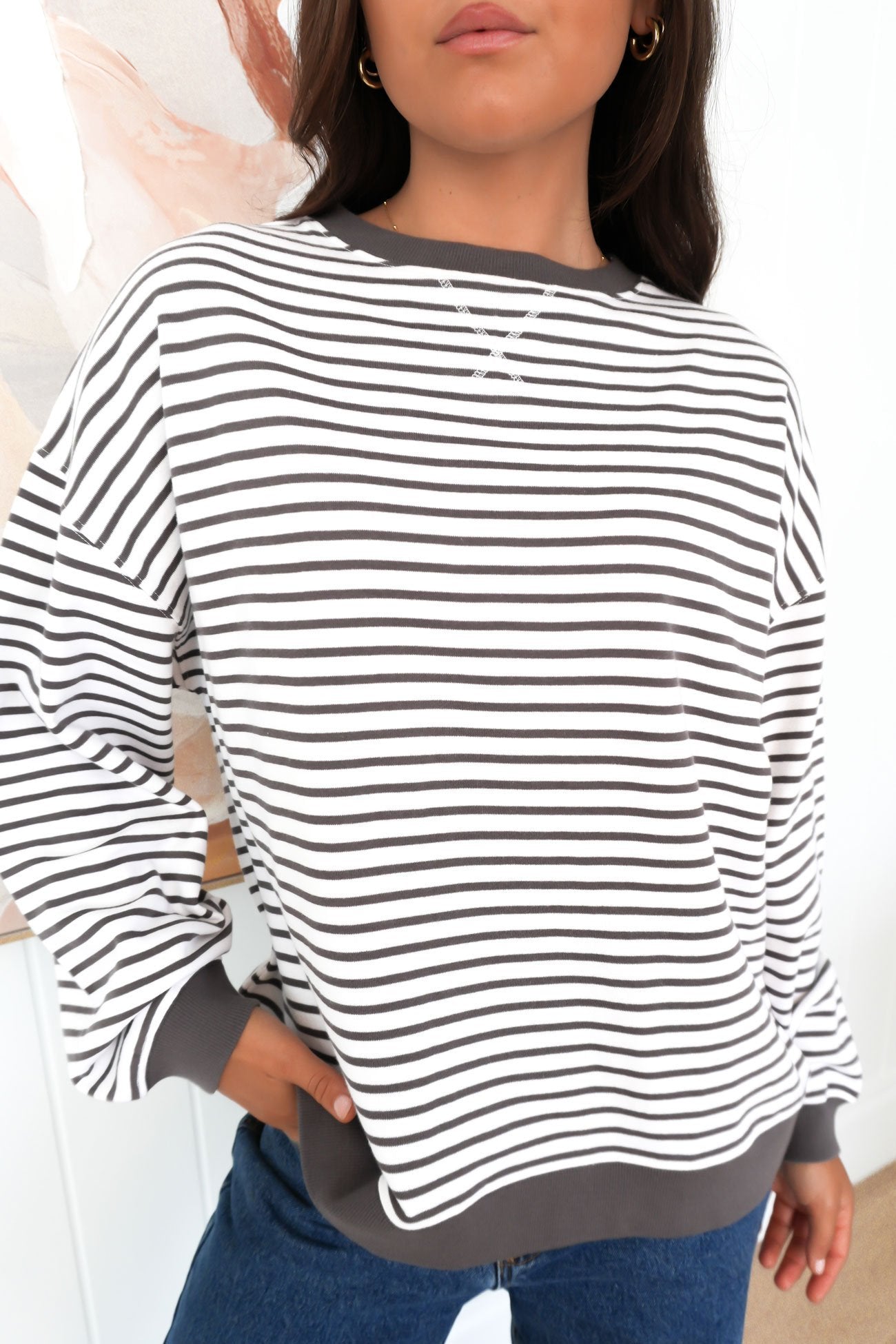 Preston Stripe Crew White Charcoal