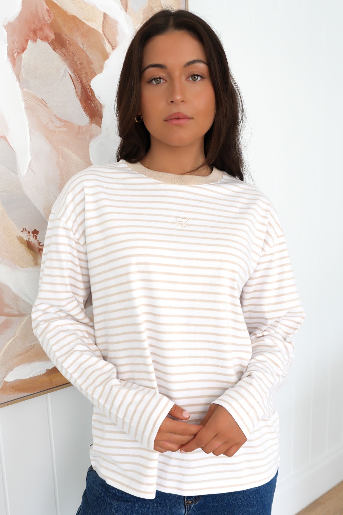 Taylor Stripe Long Sleeve Tee White Beige